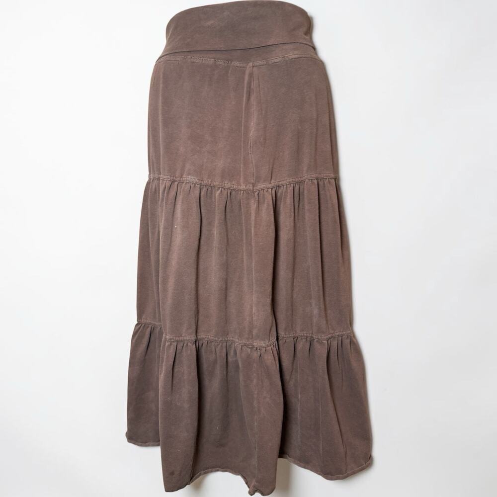Ann Taylor LOFT Brown Tiered Midi Skirt Pull On Stretch Waist Size Small